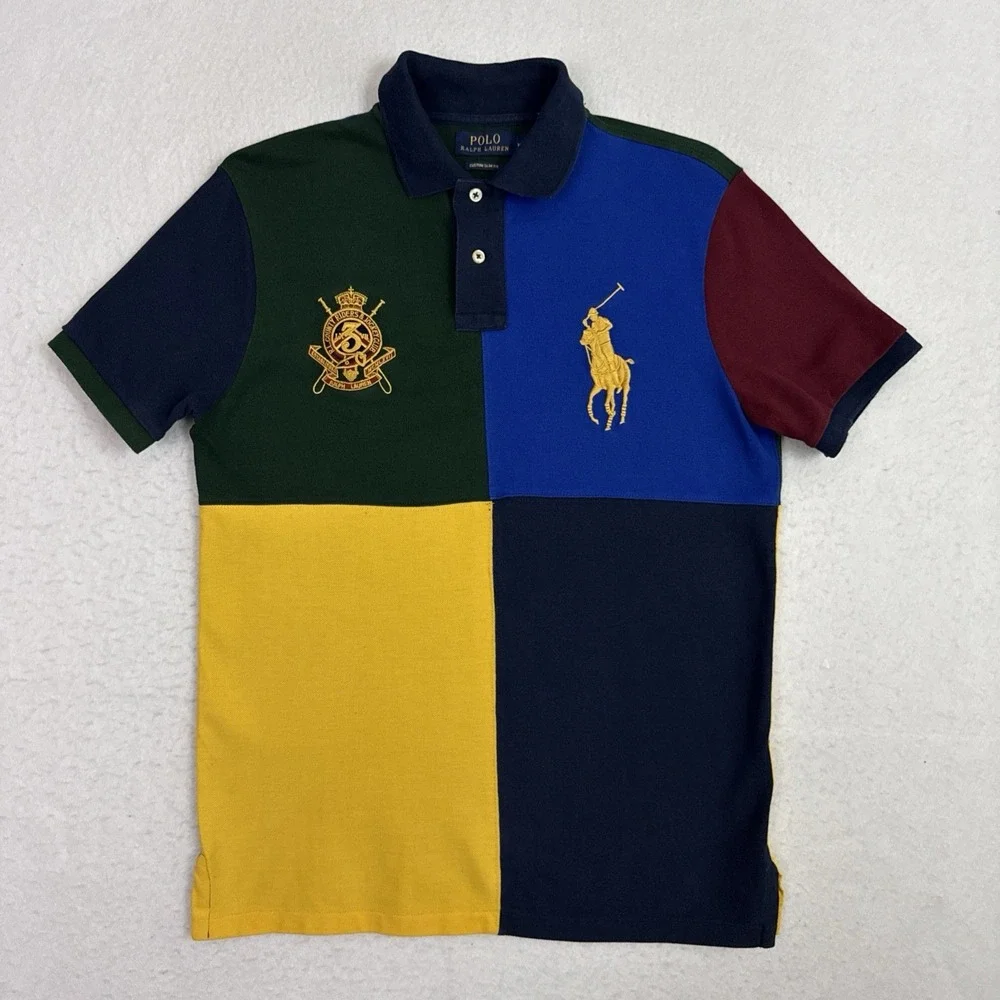 Polo Ralph Lauren Polo Shirt Men's M Multicolor Big Pony Crest Custom Slim Fit